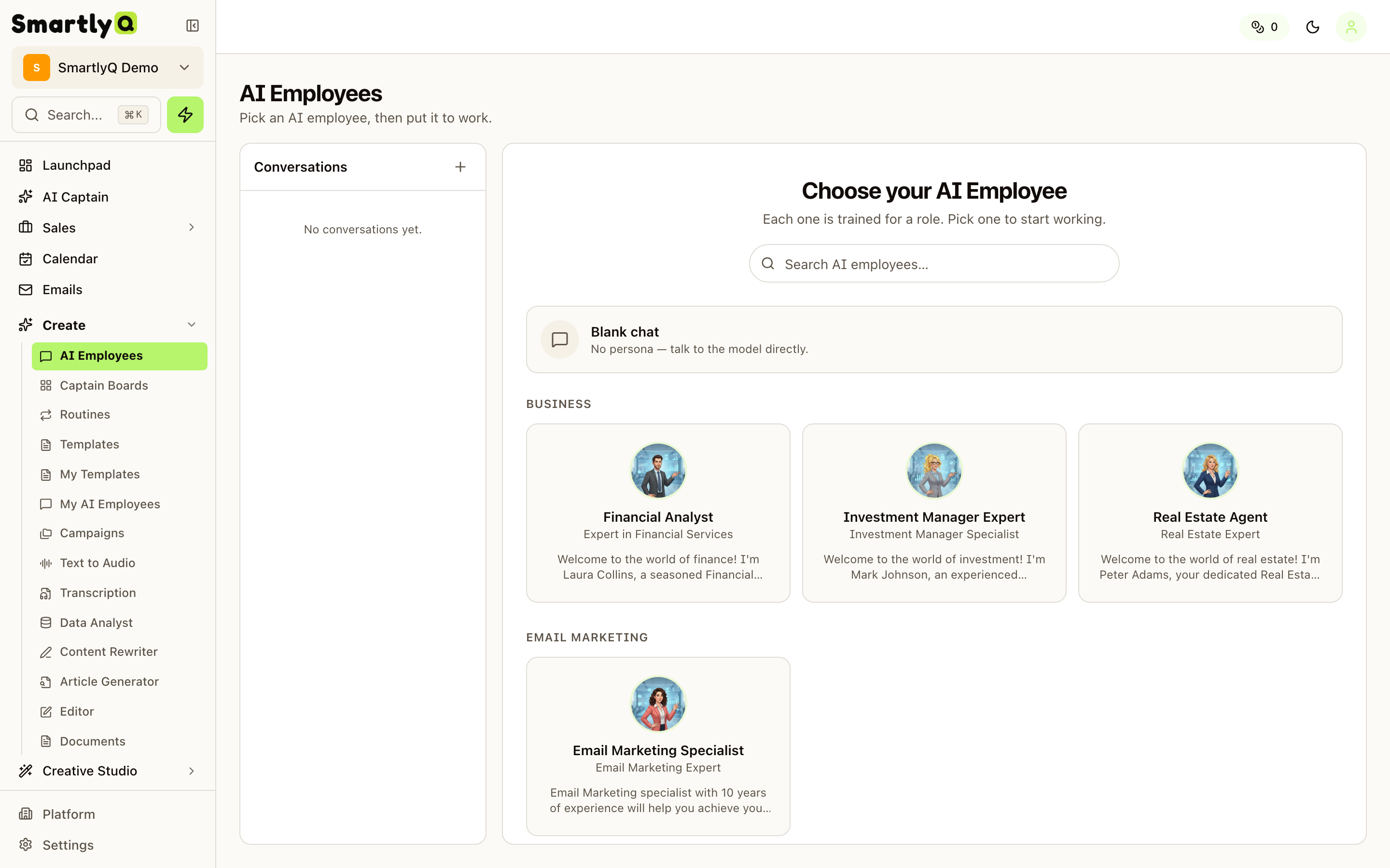AI Employees chat picker