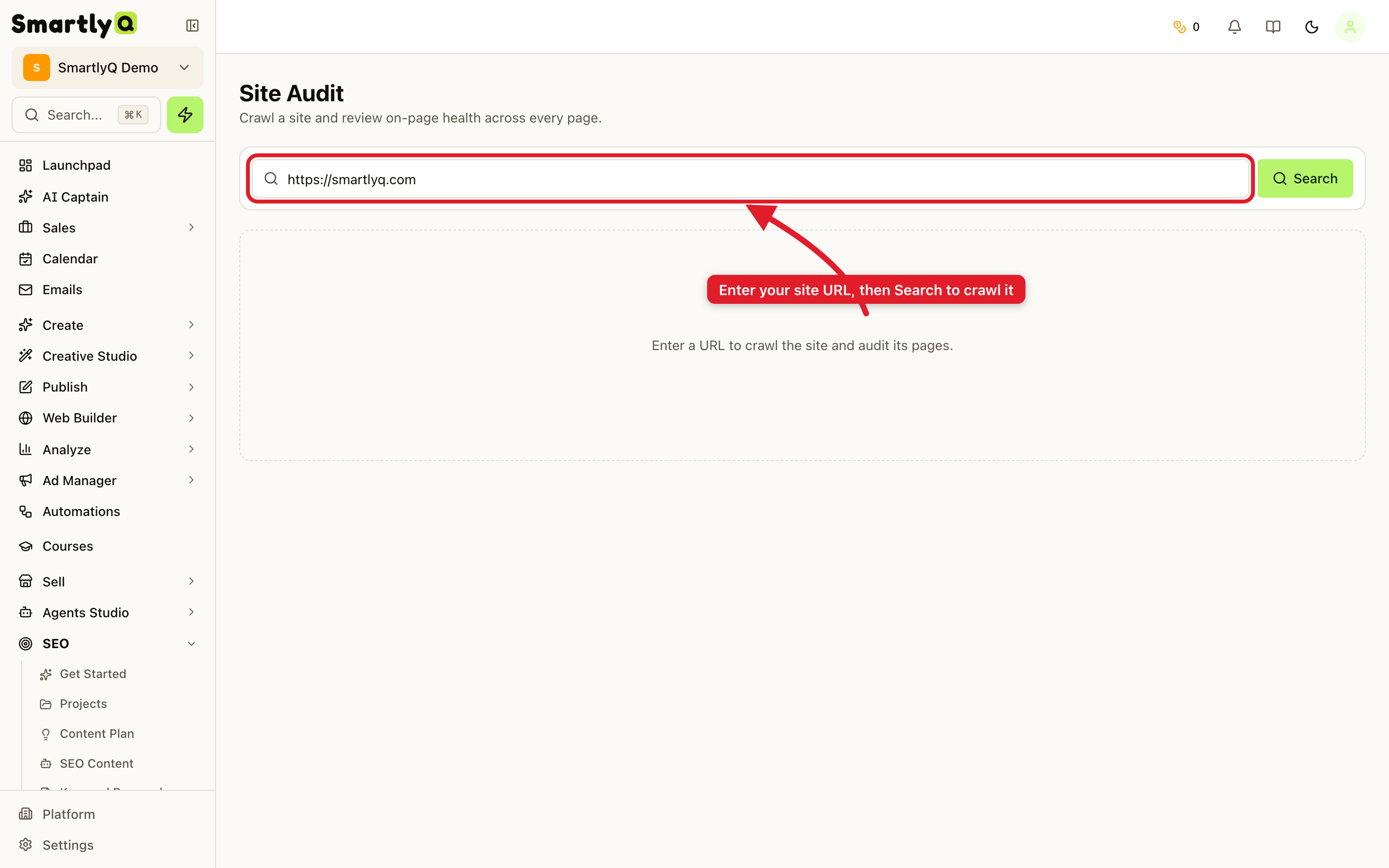Starting a site audit
