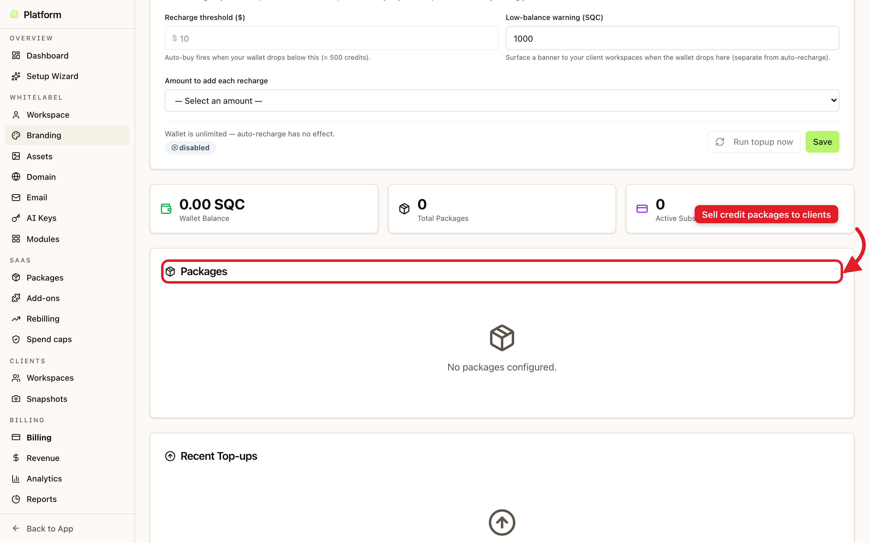 The agency wallet and credit packages