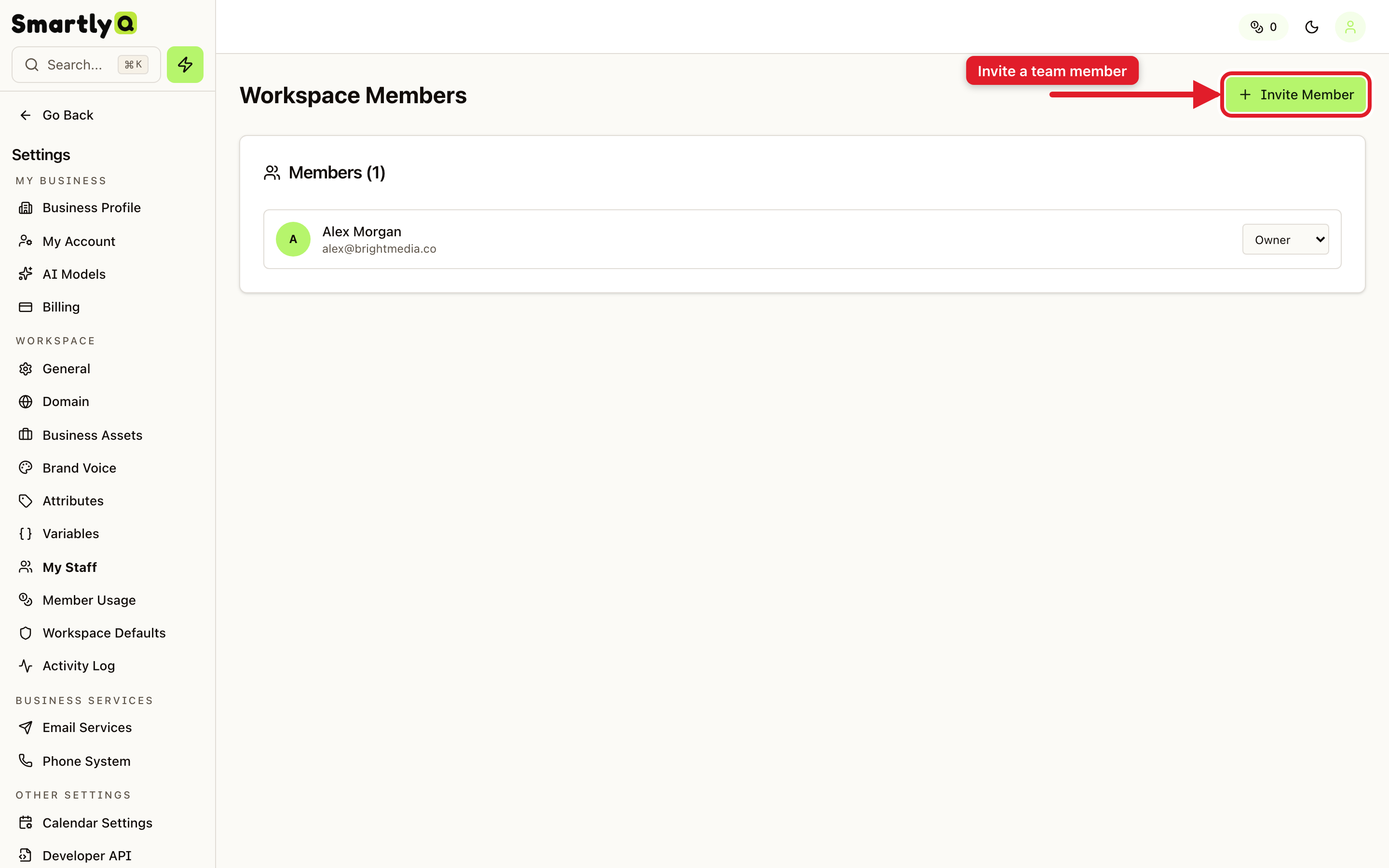 Workspace Members with the Invite Member button