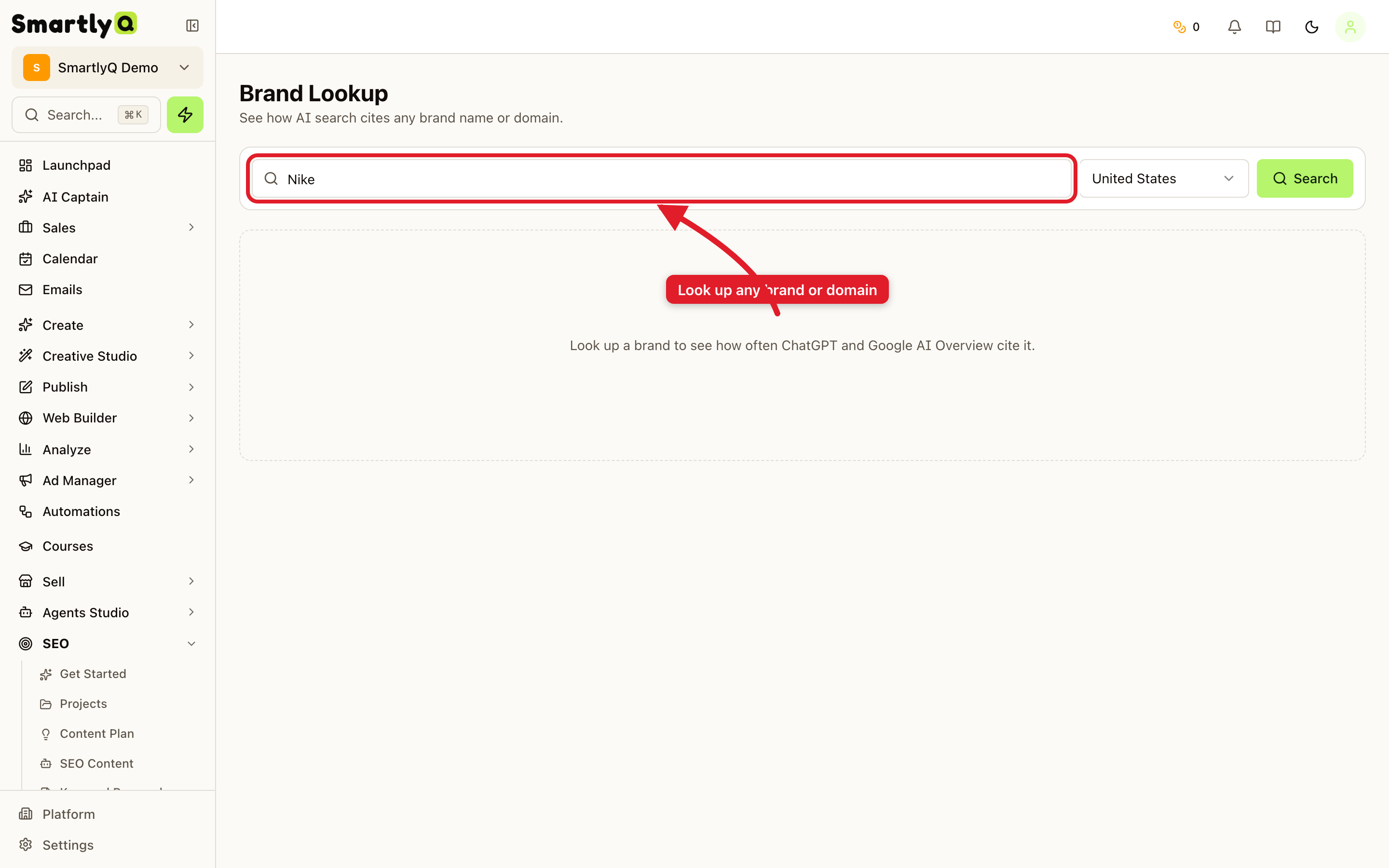 The AI Visibility brand lookup