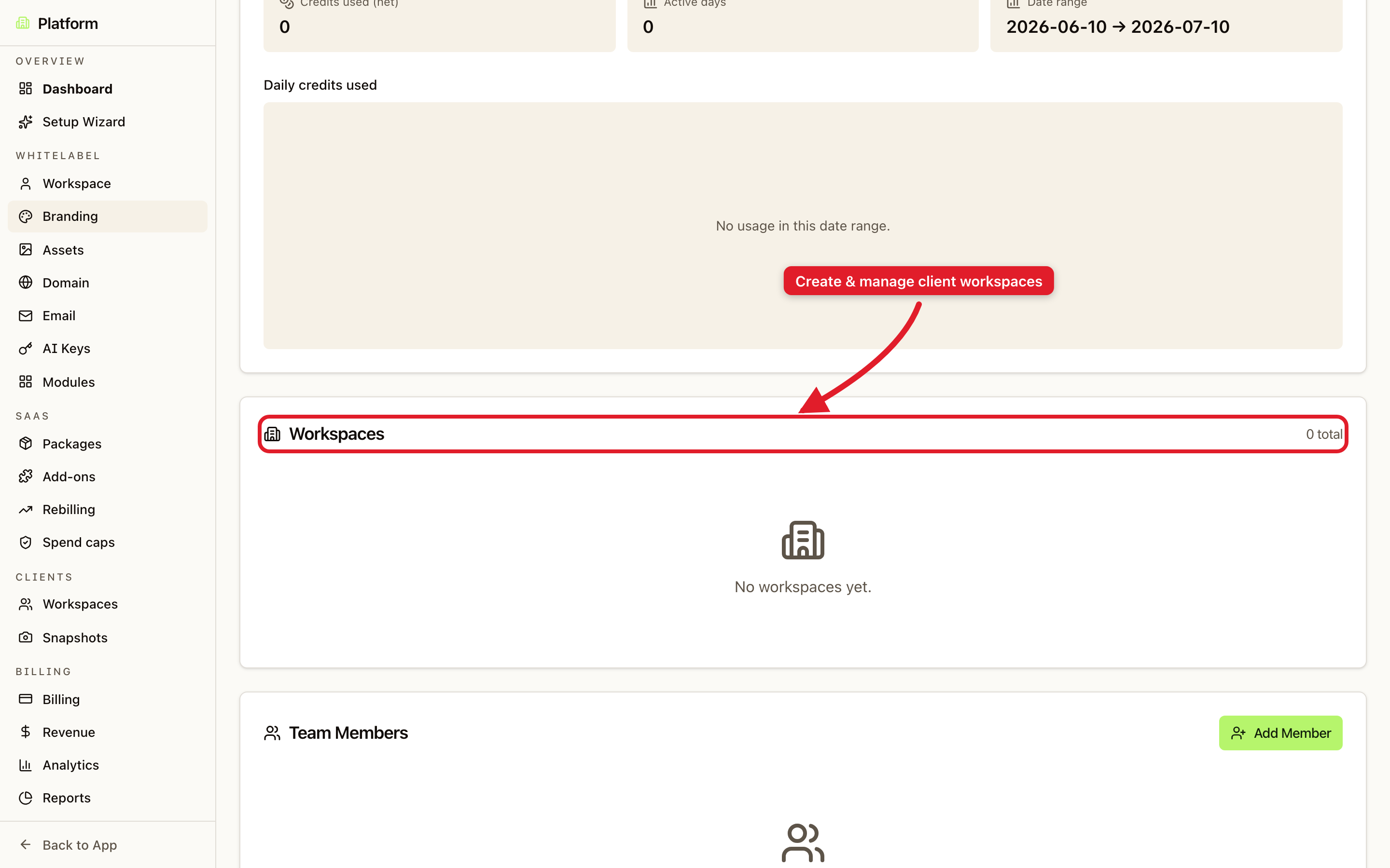 The agency Platform dashboard