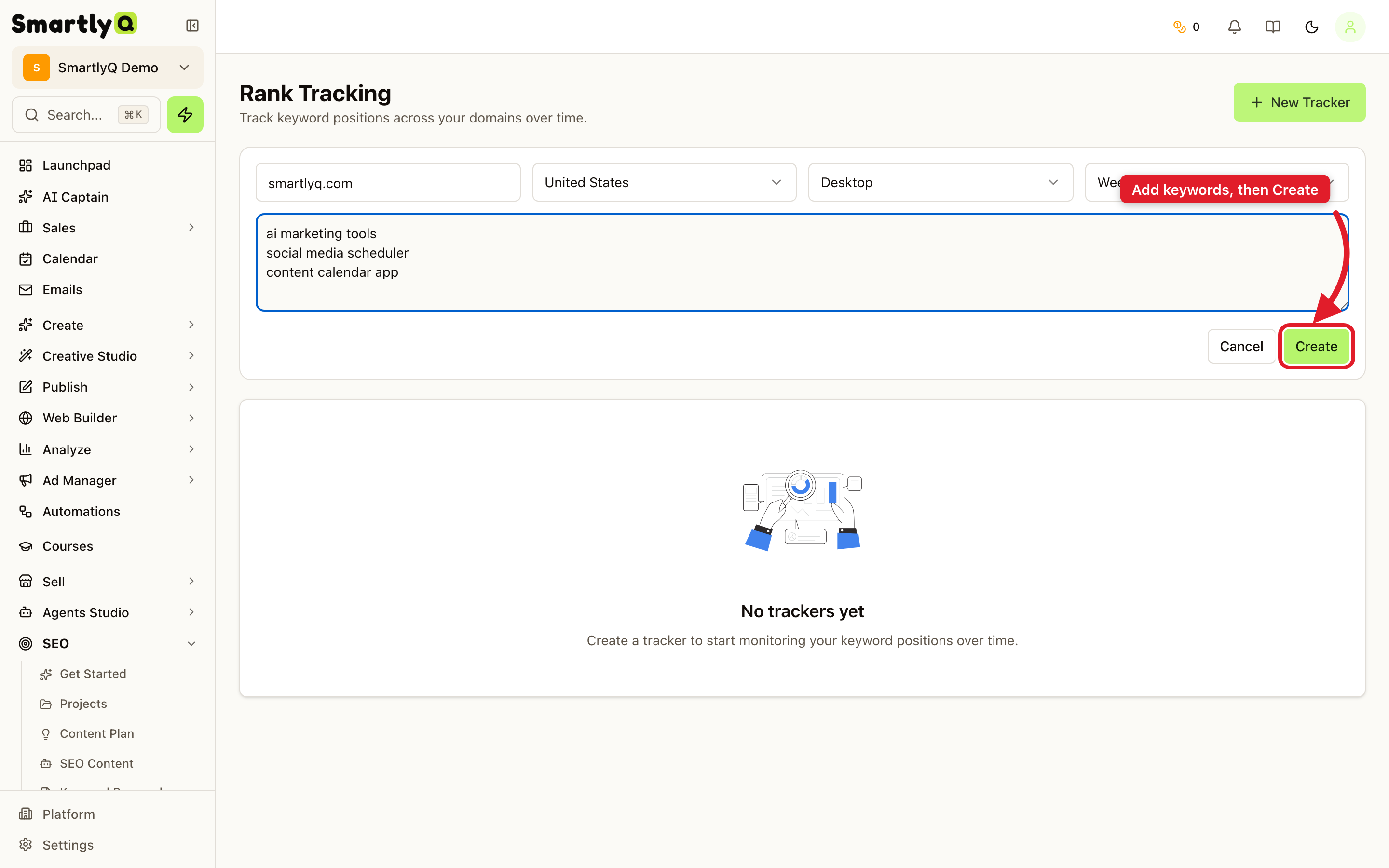 Setting up a new rank tracker